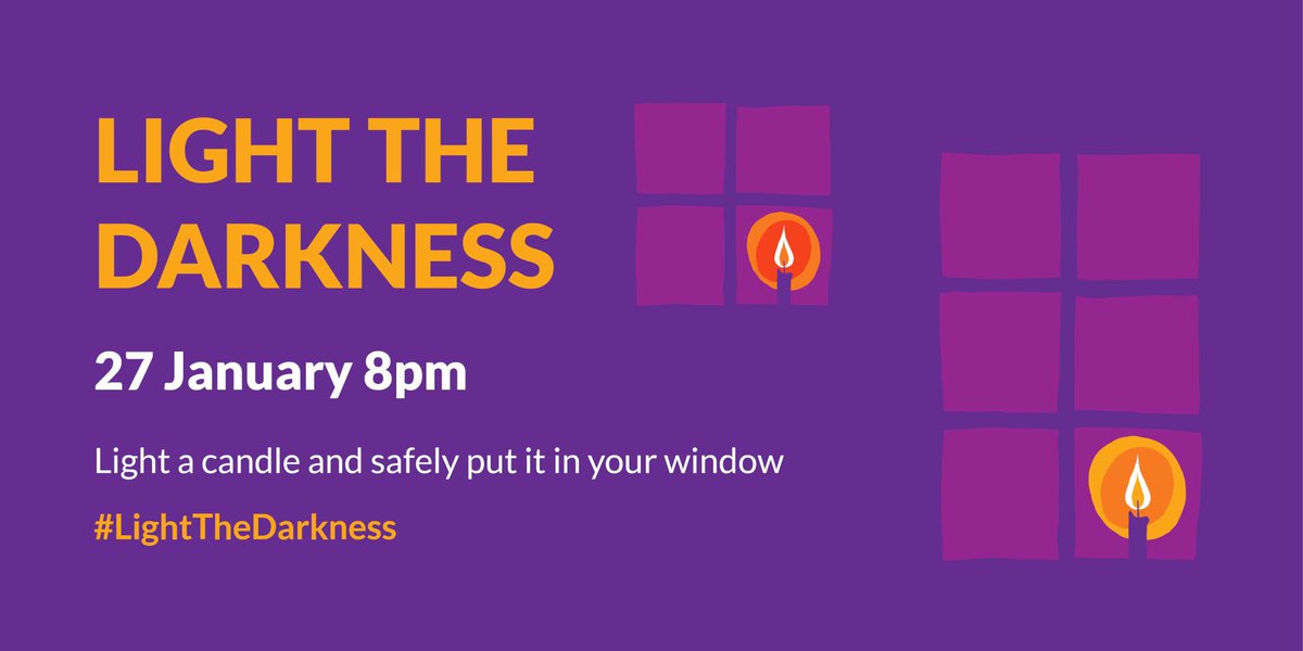 We invite all to take part in the #LightTheDarkness national moment today as part of #HolocaustMemorialDay to remember & to stand against all forms of prejudice. Together we must stand against discrimination & hatred. Light a candle & safely place it in your window at 8pm @HMD_UK