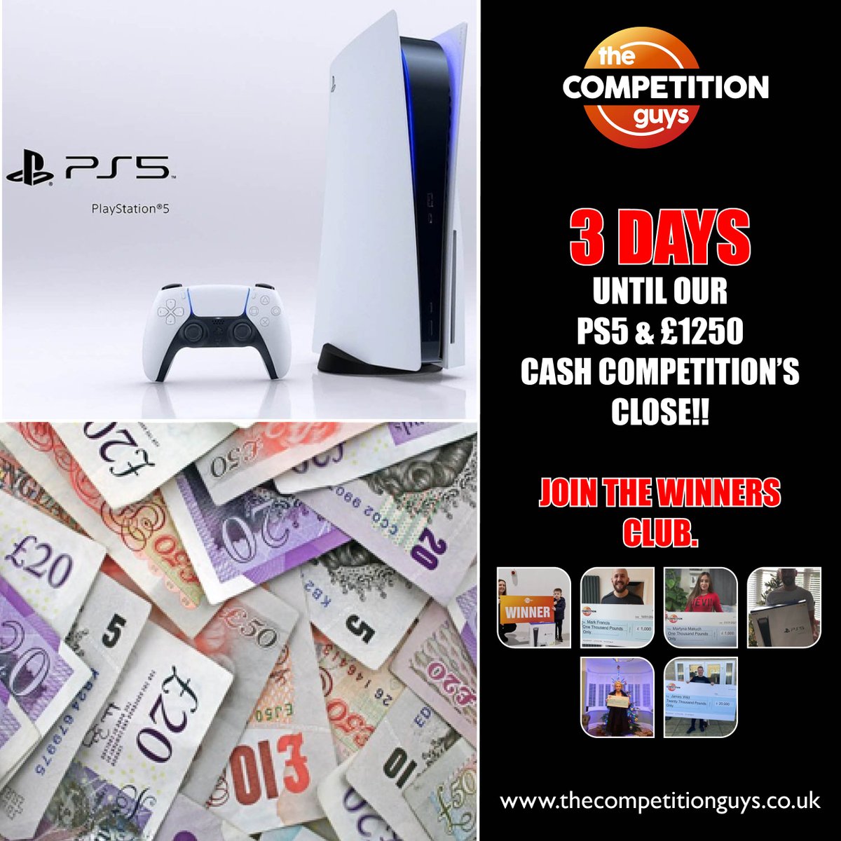 T_C_G_Official's tweet photo. Will you be joining our #winners club???

#Win real #cash by the end of THIS WEEK!!!! Or maybe you're a #ukgamer desperate to get your hands on the latest #PS5 ? 

*BOTH COMPETITIONS LIVE STREAMED ON FACEBOOK THIS SUNDAY!

https://t.co/Vm65XlTknT 

@TheUKGamers @UKGamerNews https://t.co/468nIFNVVN