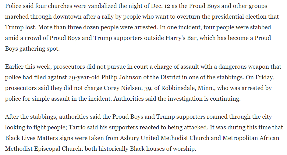 The Proud Boys were and have never really been punished for their violence. On the weekend of December 12th, they terrorized DC & got out with little to no consequences.Their sole purpose there was to look for fights, cause chaos and destruction.We knew that even.