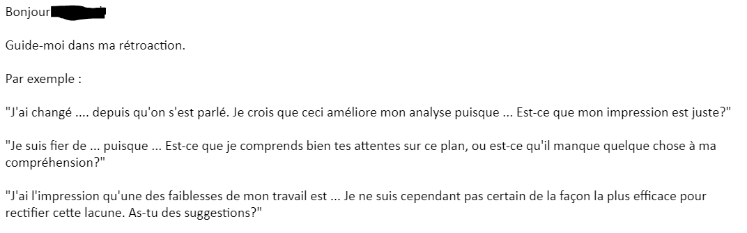 MmeCossette's tweet photo. Mes élèves ont soif de rétroaction! Pour les rendre plus actifs dans le processus, je leur demande d'être spécifiques dans leur requête. Des ébauches de phrase leur donnent la structure nécessaire pour développer leur communication. https://t.co/YxqjgjLEzX