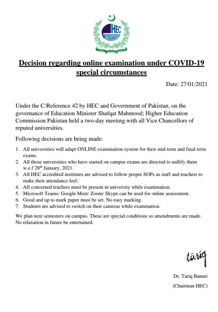 Notification circulation on social media is fake ! HEC haven't issued a notification yet and true news will be shared with you here. Follow me.
#StudentsWantOlineExams 
#JusticeForStudents 
#StudentsKoInsafDo 
#StudentsWantOlineExams
#studentskoinsaafdo