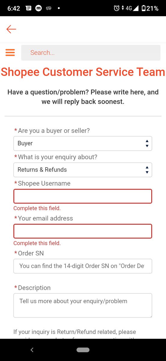 first, korang kene contact shopee cust. service through email. jangan call, diorg takkan layan kalau korang dah ter tekan order received.so how to email them, first, bukak apps shopee pastu tekan Me > Help Centre > Email . korang isi la details and describe la masalah korang.