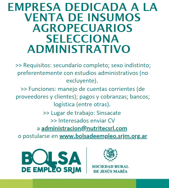 srjmcba's tweet photo. #BolsaDeEmpleoSRJM #NuevasOportunidadesLaborales
1️⃣ EMPRESA DEDICADA A LA VENTA DE INSUMOS AGROPECUARIOS SELECCIONA ADMINISTRATIVO
2️⃣ SE BUSCA VENDEDOR PARA IMPORTANTE EMPRESA DE LA ZONA
👉+ INFO DE CADA BÚSQUEDA: https://t.co/40TNqO2HMm https://t.co/oY6WPKPNXs