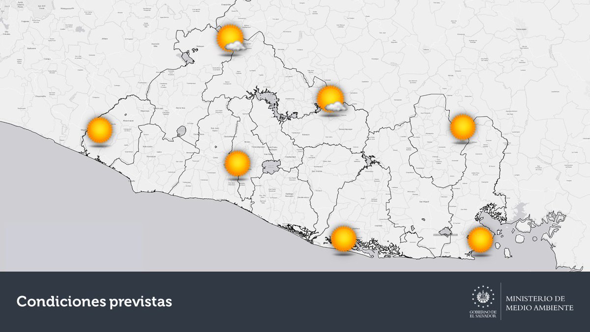 #ClimaSV 🌤️
<a href="/MedioAmbienteSV/">Ministerio de Medio Ambiente</a> informa pronóstico de muy corto plazo válido de 6:00 a.m. a 12:00.m. del 27/01/2021.