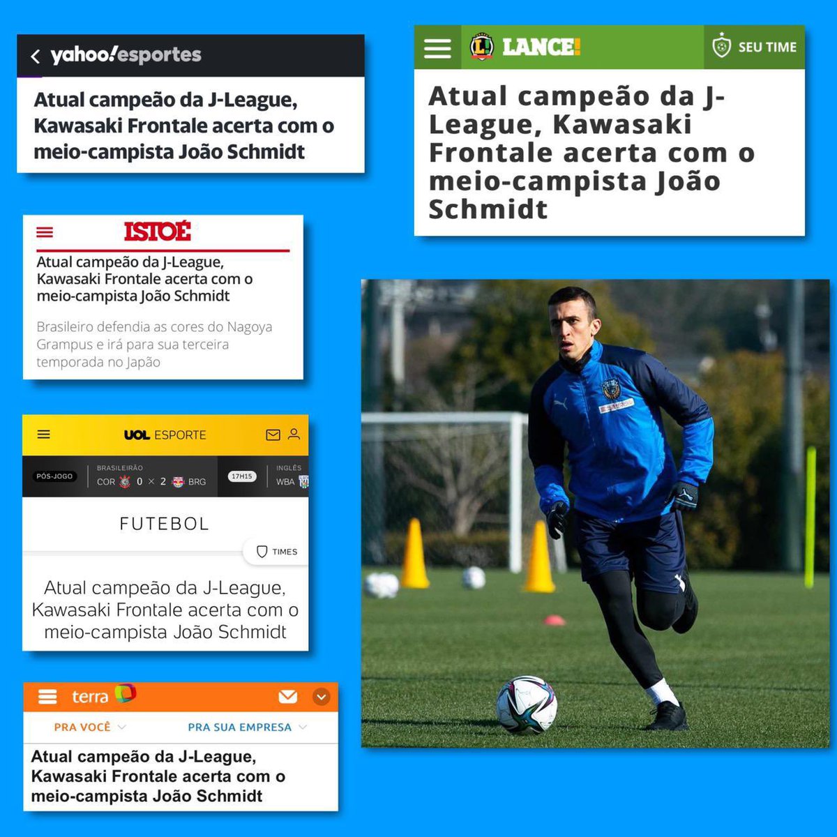 D20_Sports's tweet photo. Destaque na imprensa! Recém-contratado pelo Kawasaki Frontale, o meia João Schmidt foi manchete nos principais portais esportivos do Brasil. O atleta fala sobre sua expectativa na chegada ao atual campeão japonês. Boa, João!

#D20SportsOficial #JoãoSchmidt #KawasakiFrontale https://t.co/dFu31I9IzJ
