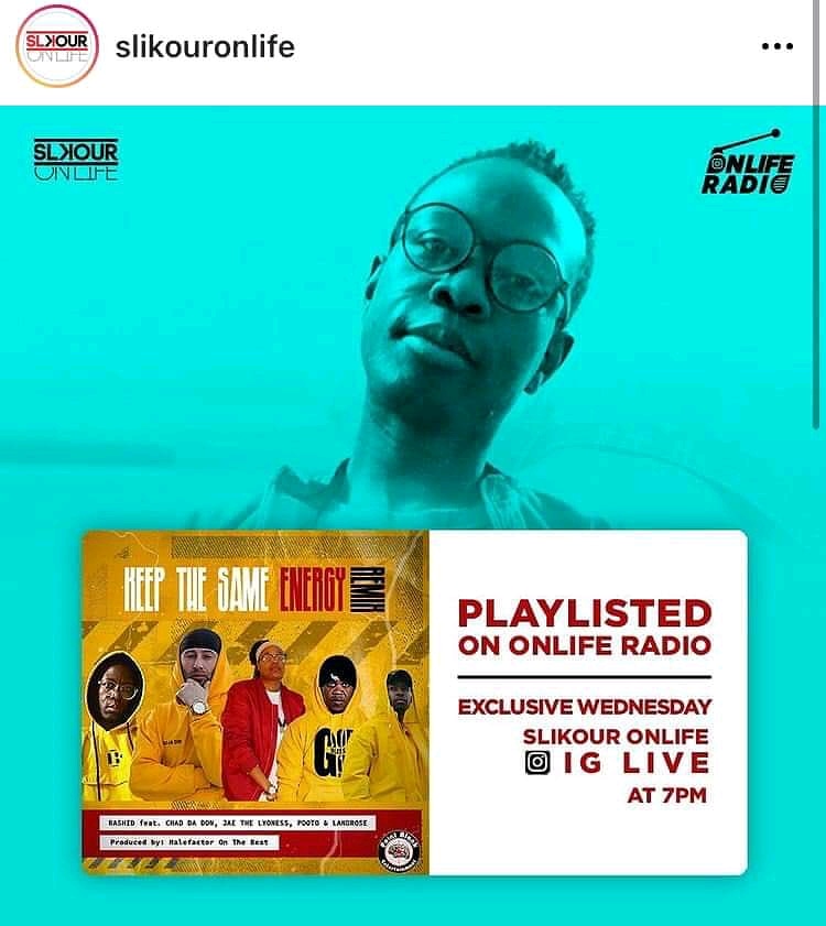 djmalefactorsa's tweet photo. 🙏🔥✌⭐
Good Lord. This Is How We Decide To Start Off 2021
@slikouron Radio
Tune in at 7pm today on Instagram 
Keep The Same Energy Remix
Featuring
@PdotO_SA
@Jaethelyoness USA
@ChadDaDon
@rashid_kay
@Landrose_
Produced By @djmalefactorsa
#BarsOnBars 
#HipHopEd 
#musicislife https://t.co/WVjLgIfdsR