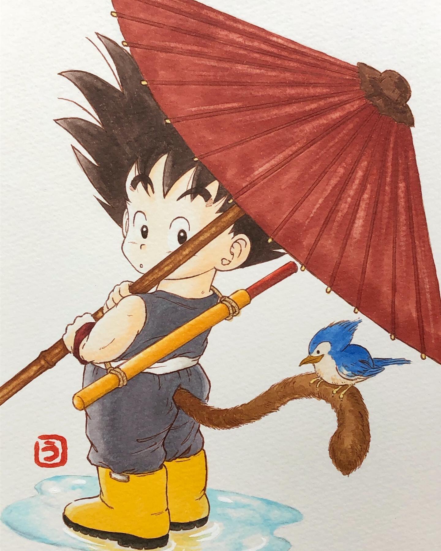 تويتر 4wks على تويتر 雨宿りさせてね ドラゴンボール 孫悟空 悟空 少年悟空 孫悟空イラスト ドラゴンボールイラスト 鳥山明 鳥山明リスペクト 水たまり コピック コピックイラスト お絵描き 模写 Copic Illustration Manga Dragonball
