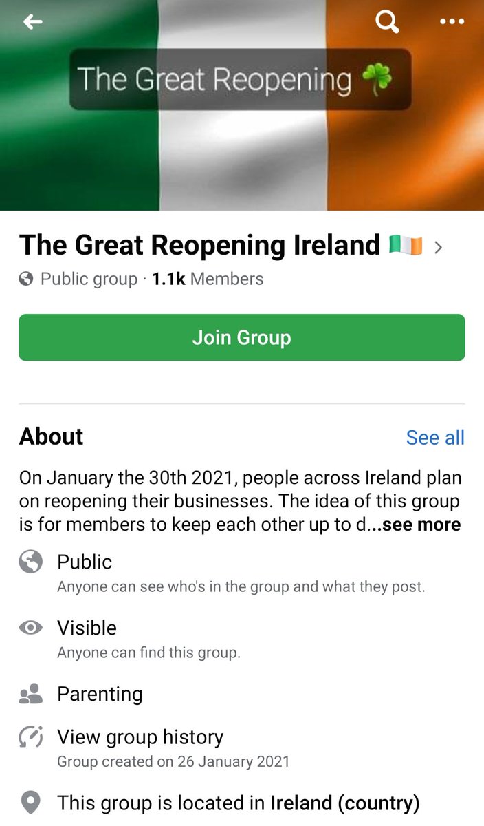 This fb group was set up by a "business woman" just 24hrs ago, now has 1.1K membersThey've also set up a private group "in case this gets shut down"As far as I can see on sm the term, "The Great Reopening", first appeared on Trump supporters sm in U.S. around 8months #altshite
