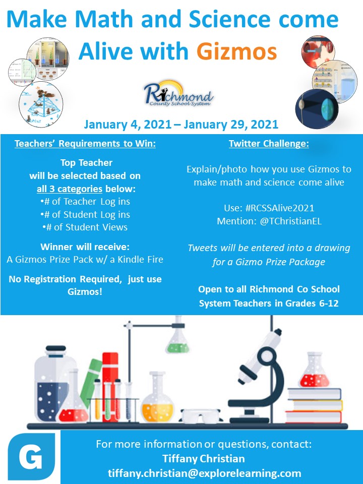 Calling all Richmond Co Secondary Math and Science Teachers📢 It's the final countdown! We are 3 days away from finding our winner for the Winter Gizmos Contest. Who will it be? #RCSSAlive2021 <a href="/RCSS_GA/">Richmond Co Schools</a> <a href="/RCSSMath/">RCSS Mathematics</a> <a href="/takiwimilton/">Dr. Takiwi Milton-Babalola</a> <a href="/Saundle6/">Lezettra D. Saunders</a>