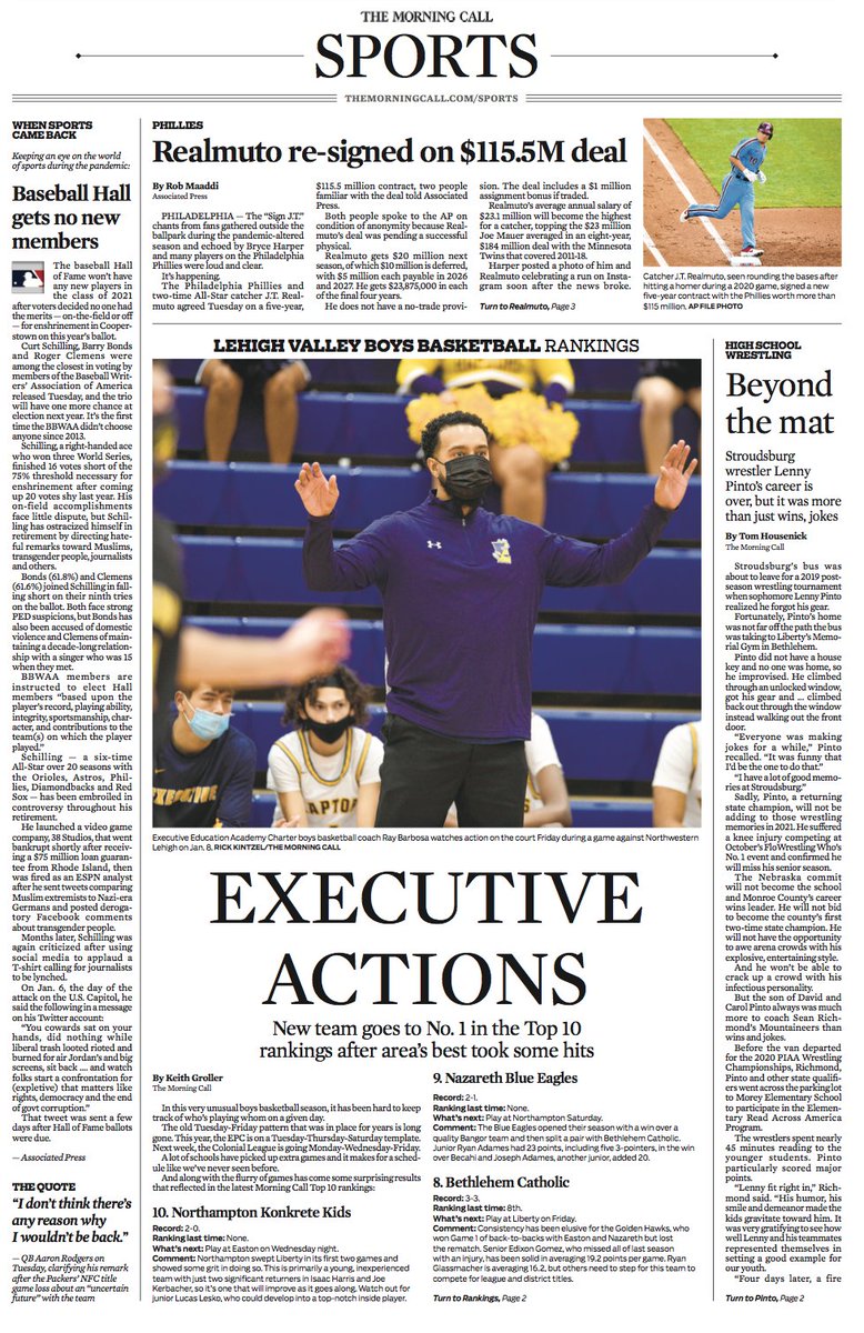 Craig Larimer (@cklarimer) on Twitter photo Wednesday's #SPORTS page. #Phillies #Realmuto #Basketball #Wrestling #MLB. Read all about it in The Morning Call mcall.com/sports
<a href="/mcall/">The Morning Call</a> <a href="/lvvarsity/">Morning Call Varsity Sports</a> <a href="/mcallsports/">Morning Call Sports</a> <a href="/KeithGroller/">Keith Groller</a> <a href="/NickFierro/">Nick Fierro</a> <a href="/TomHousenick/">Tom Housenick</a> <a href="/Goodlen7/">Lenny Pinto</a> <a href="/WmAllenBball/">William Allen HS Basketball</a> <a href="/notredamegp/">Notre Dame HS</a> <a href="/ExecutiveEduca3/">Executive Education Academy Charter School</a> <a href="/ACCHS_Athletics/">ACCHS Athletics</a> Wednesday's #SPORTS page. #Phillies #Realmuto #Basketball #Wrestling #MLB. Read all about it in The Morning Call mcall.com/sports
<a href="/mcall/">The Morning Call</a> <a href="/lvvarsity/">Morning Call Varsity Sports</a> <a href="/mcallsports/">Morning Call Sports</a> <a href="/KeithGroller/">Keith Groller</a> <a href="/NickFierro/">Nick Fierro</a> <a href="/TomHousenick/">Tom Housenick</a> <a href="/Goodlen7/">Lenny Pinto</a> <a href="/WmAllenBball/">William Allen HS Basketball</a> <a href="/notredamegp/">Notre Dame HS</a> <a href="/ExecutiveEduca3/">Executive Education Academy Charter School</a> <a href="/ACCHS_Athletics/">ACCHS Athletics</a>