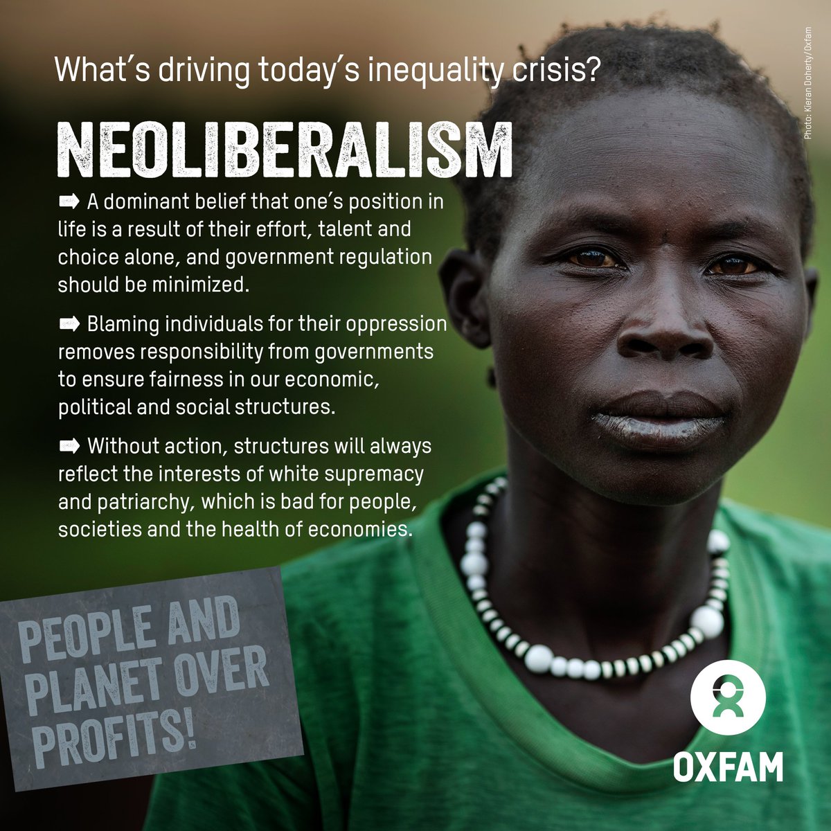 Third driver of the Inequality crisis3. NEOLIBERALISMCreation of the myth of meritocracy, & push to keep"government interference"out of the"economic free market"Neoliberalism blames individuals for the systemic oppressions they face, & absolves govts of resp to ensure fairness