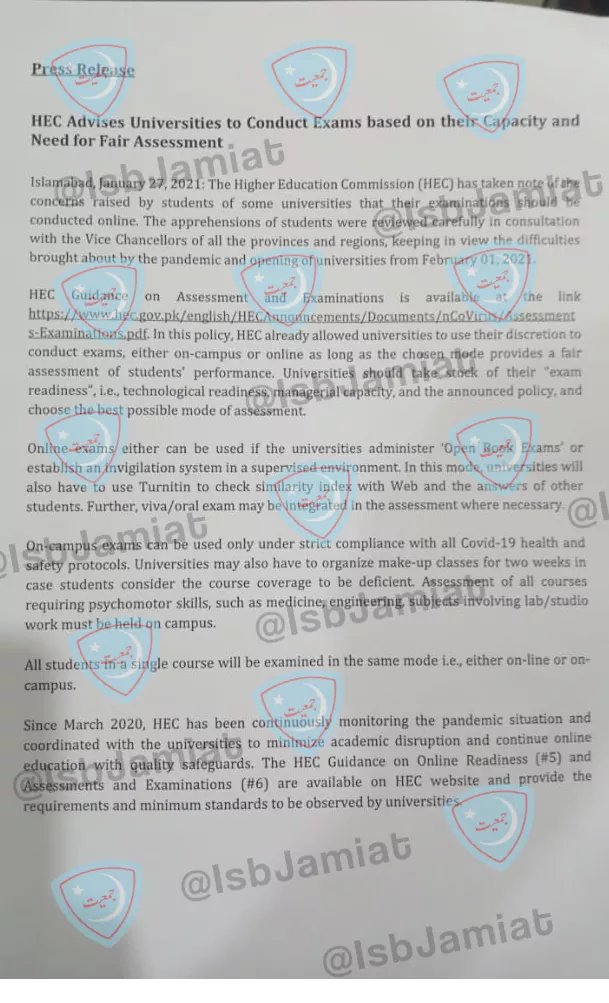 daniyal_abdulla's tweet photo. The final decision of HEC is here. HEC had a called a meeting of Vice chacellors to discuss the issue of online exams. https://t.co/4fkmiizJ0j