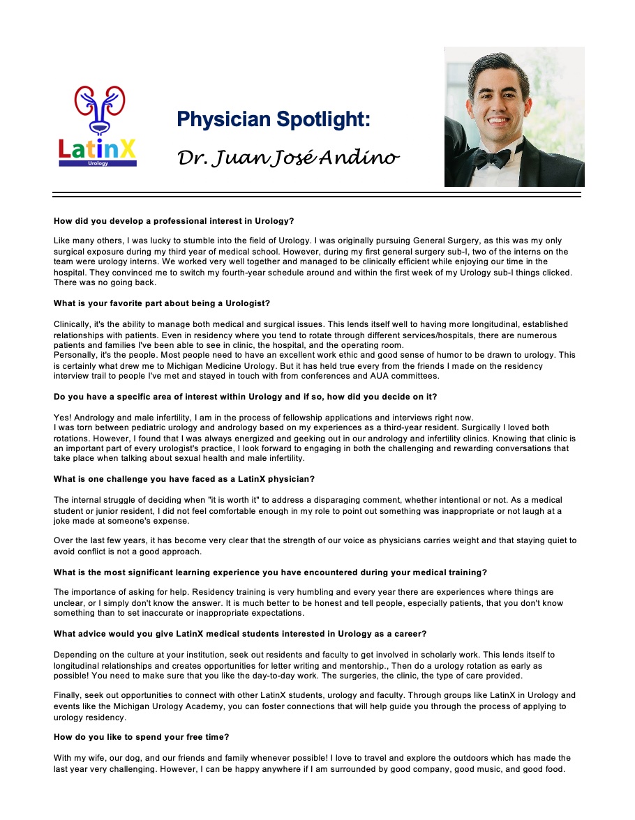 LatinX In Urology (@latinxuro) on Twitter photo Physician Spotlight Series featuring Dr. Juan José Andino @JJAndinoMD!
Dr. Andino is a PGY-4 resident at Michigan Medicine and alumnus of University of Michigan Medical School <a href="/umichmedicine/">Michigan Medicine</a> ! Physician Spotlight Series featuring Dr. Juan José Andino @JJAndinoMD!
Dr. Andino is a PGY-4 resident at Michigan Medicine and alumnus of University of Michigan Medical School <a href="/umichmedicine/">Michigan Medicine</a> !