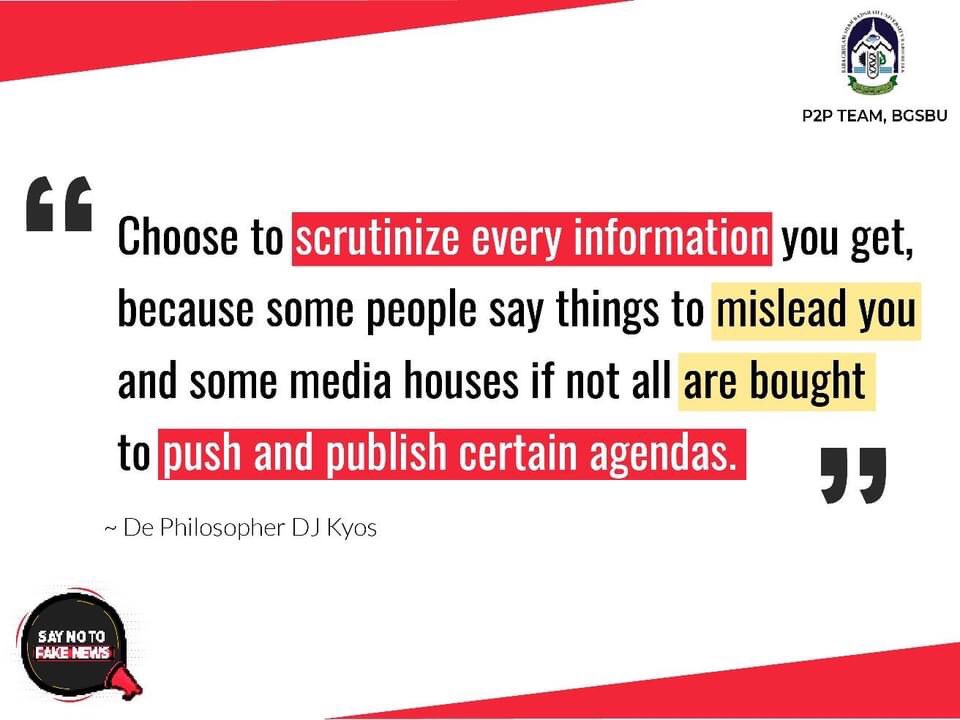 NOTOFAKENEWS_'s tweet photo. Scrutinize Every Information.
@bgsbuofficial 
#SayNoToFakeNews
#FakeNews
#NoFakeNews https://t.co/088kcXEZ2v