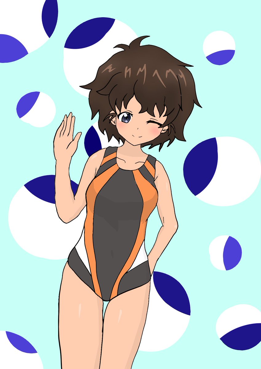 テツ ガルパン版深夜のお絵描き60分一本勝負 ガルパン版深夜のお絵描き60分一本勝負 スズキ 競泳水着 スズキのイメージはこれくらいのサイズ感