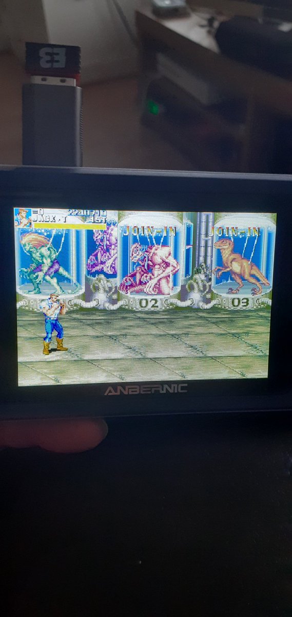 Woodlin37G's tweet photo. Playing some #cadillacsanddinosaurs with acheivements enabled on #anbernic #rg351p #gaming #retrogaming #videogames #emulation #finalburn https://t.co/WbtFxTJktD
