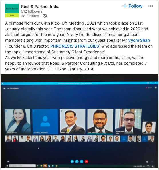 PhronesisCX's tweet photo. It was an honor and privilege to talk on #CX at @Roedl_TP &amp; Partner India meet. It is sheer joy to see how not just B2C startups but even B2B Professional Services firms are delving into #CustomerExperience. https://t.co/ufAlB1i3Vx