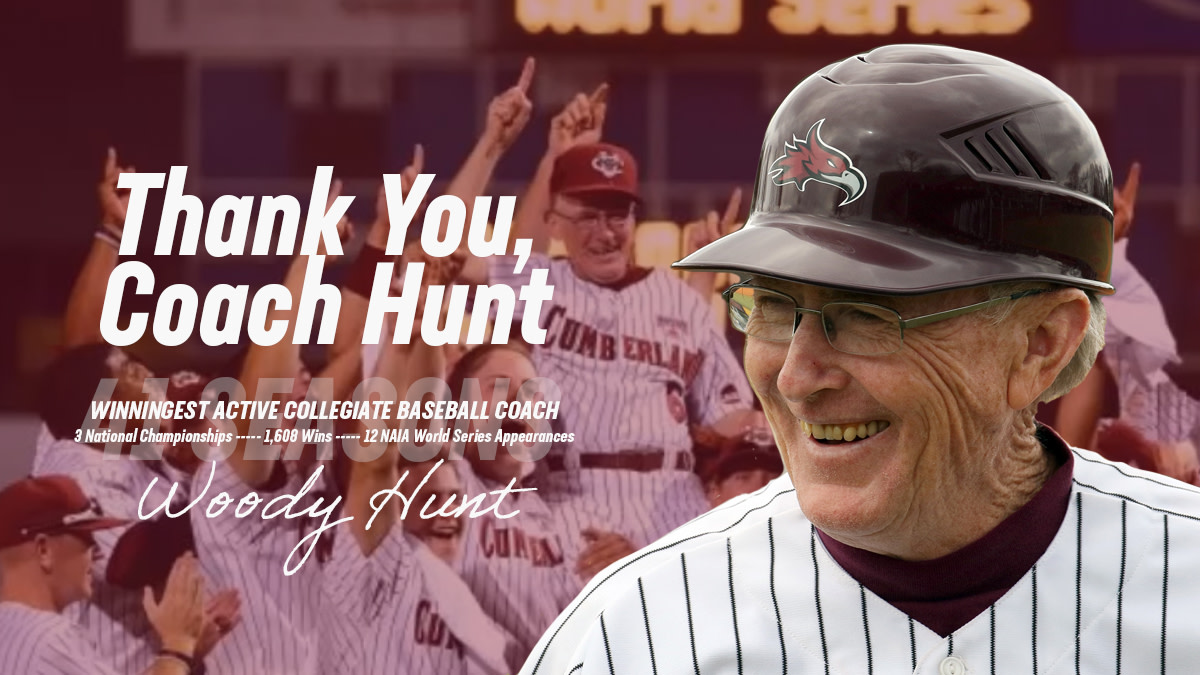 CumberlandU's tweet photo. BREAKING NEWS: Cumberland's legendary baseball coach, Woody Hunt, has announced he will be retiring following the 2021 season. 

We are extremely grateful for Coach Hunt and thank him for his role in shaping the lives of so many.

https://t.co/4OGo38hfCW https://t.co/DUlxMfK1gA
