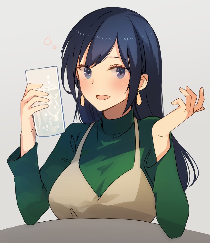 souryuu (kancolle) 1girl solo official alternate costume blue hair long hair blue eyes green sweater  illustration images