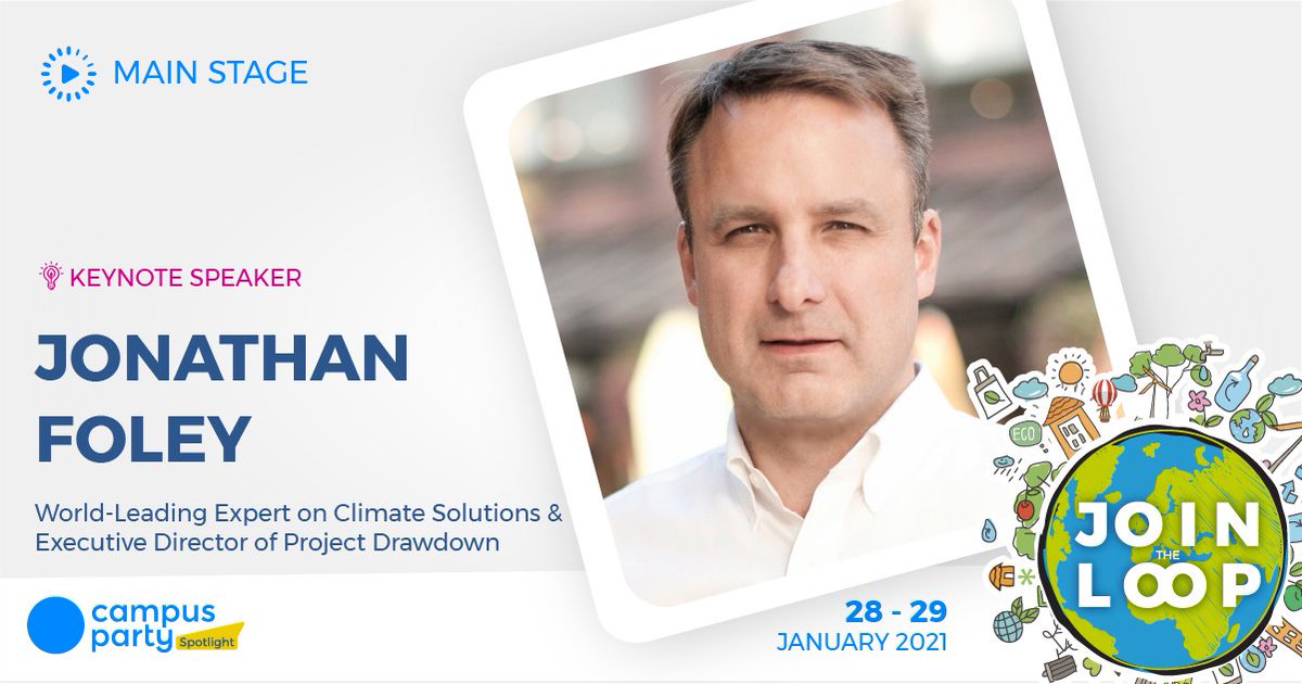 Il 28 gennaio alle 18:30 <a href="/GlobalEcoGuy/">Dr. Jonathan Foley</a> - esperto mondiale di #ClimateSolutions, Executive Director <a href="/ProjectDrawdown/">Project Drawdown</a>, parlerà di #ClimateChange sul Main Stage di #CampusParty Spotlight (28-29 gen), evento sull'#EconomiaCircolare.

Partecipa: ow.ly/3XDf50Djv9p

#JoinTheLoop