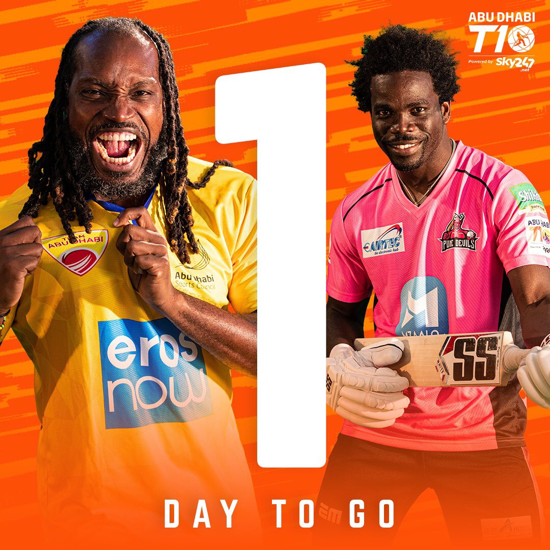 Only 1️⃣ DAY TO GO 🚨
Are you ready for Season 4 of Cricket’s Fastest format? 👊
The #AbuDhabiT10 gets underway tomorrow!
Catch all the action across our social media channels 🙌
#inabudhabi https://t.co/w6SOsjYBKJ
