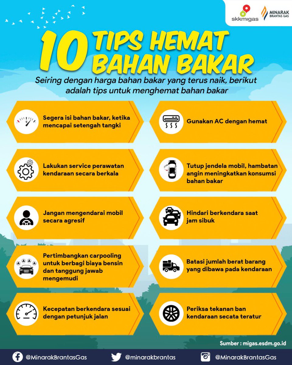 MinarakBrantas's tweet photo. Halo Sahabat Minarak!

Hampir semua produk dari minyak bumi dan gas alam dimanfaatkan dan dipergunakan untuk bahan bakar. Peran bahan bakar sangat penting dalam kehidupan masyarakat. 

Seiring dengan harga bahan bakar yang terus naik, kali ini kami akan memberikan tips untuk https://t.co/ePTy4ygtKA