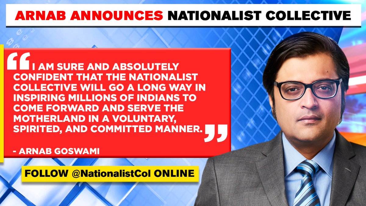 Arnab: I urge you all to spread the word about the #NationalistCollective so that we can all dedicate our lives to working for the motherland. Join the movement, follow @NationalistCol: Twitter: x.com/nationalistcol FB: facebook.com/NationalistCol/ IG: instagram.com/nationalistcol/