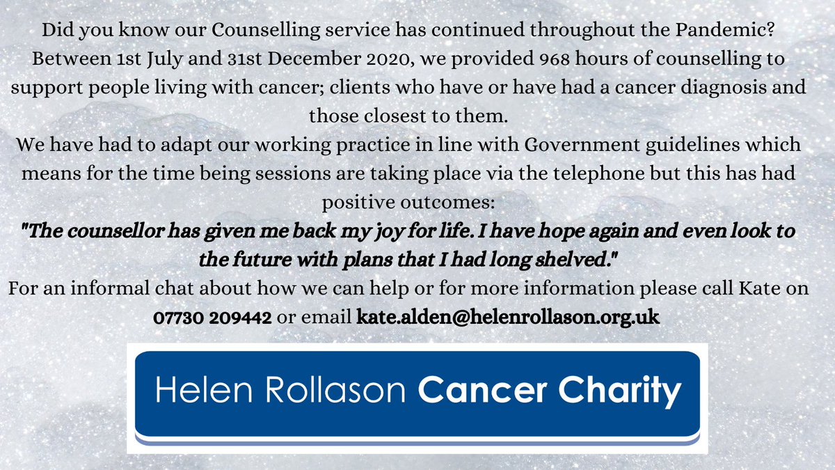 HelenRollasonCC's tweet photo. #HRCCsupport๐ Telephone counselling services available from #HRCC for those living with cancer... ๐๐๐#ThursdayThoughts #essexsupport #cancersupport https://t.co/dJaTmVoAeI