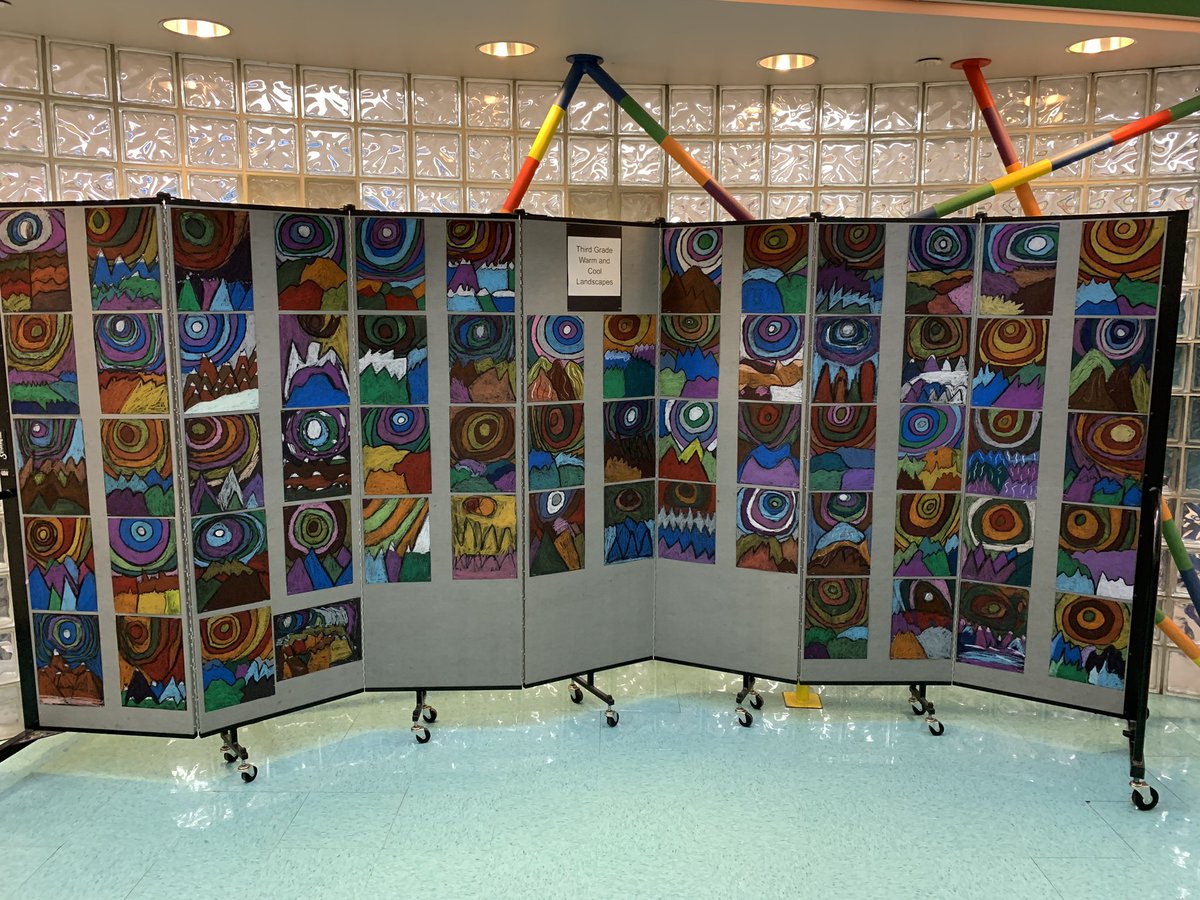 Check out our Comets’ work. They used Ted Harrison art as the inspiration for these amazing pieces. Thank you <a href="/kronenbergerk/">Kerry Kronenberger</a> for helping our students create these warm and cool landscapes #creativity #KindnessStartsWithME #MasonElementary