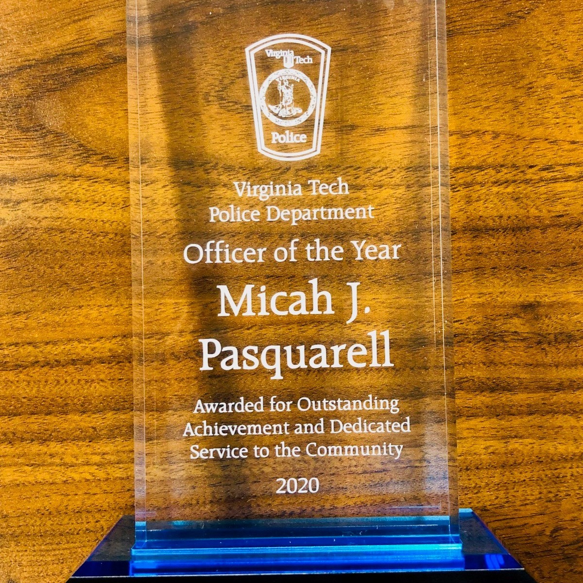 VaTechPolice's tweet photo. Congratulations to Officer Micah Pasquarell on being named VTPD's Officer of the year! 

Officer Pasquarell was chosen for his hard work and commitment to comprehensive law enforcement services. He's a dedicated team player and a role model for all to follow. Well done, Officer! https://t.co/AmJjWvD9Go