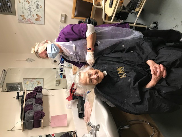 StAnnesCHAH's tweet photo. Massive thanks to Sue our night care assistant (ex hairdresser) who very kindly offered to do some hairdressing for our residents today - Sue ended up with a list of 15 residents ! @StAnnesCHAH @AnchorHanover https://t.co/srQQW6Wu6L