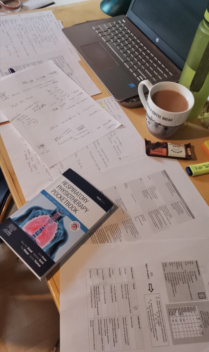 CaitlinV_physio's tweet photo. On call simulation at uni complete ✅ far from reality just now but reassuring to get an idea of what it's like.
Lots of spread out paper that 'I just might happen to need' . The cup of tea and biscuit are the most important part now though 😊 https://t.co/72aagw3Pnp