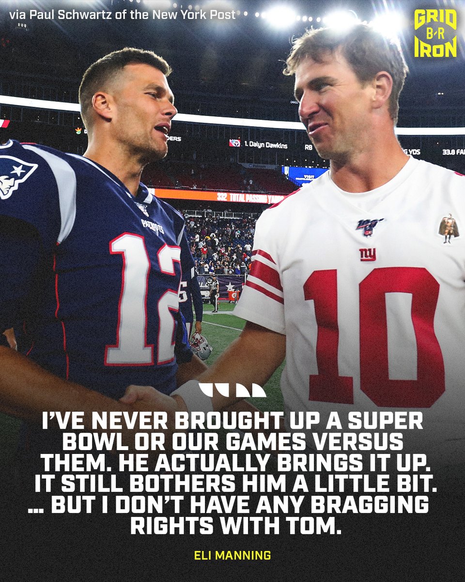 brgridiron's tweet photo. All respect between Eli and TB12 🤝 https://t.co/h1h98SABON