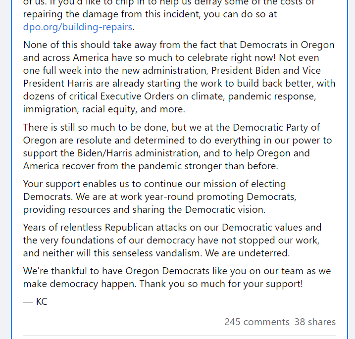 JackPosobiec's tweet photo. The Democrat Party of Oregon is blaming Republicans for the Antifa attack on their headquarters https://t.co/GK9p06GC7G