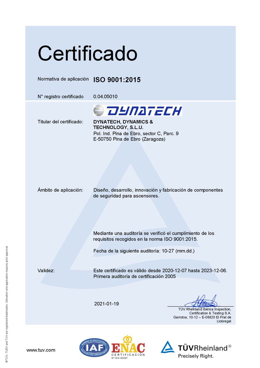 Dynatechpro's tweet photo. Nos es grato comunicarles que la empresa Dynatech ha renovado su certificado del Sistema de Calidad ISO 9001:2015, emitido por el organismo acreditado Tüv #dynatech #ISO9001 #certificadodecalidad https://t.co/RvmgUcNweY