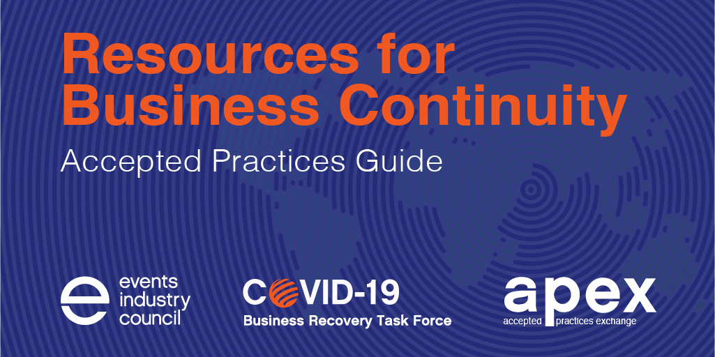 mcmagtweet's tweet photo. Join @Events_Council today at 12:30 pm ET for an overview of new guidance from the EIC APEX COVID-19 Business Recovery Task Force Business Continuity working group. https://t.co/dAkmDLYt5x
#EventProfs #MeetingProfs #APEXTaskForce https://t.co/Kj0gFmcb5E