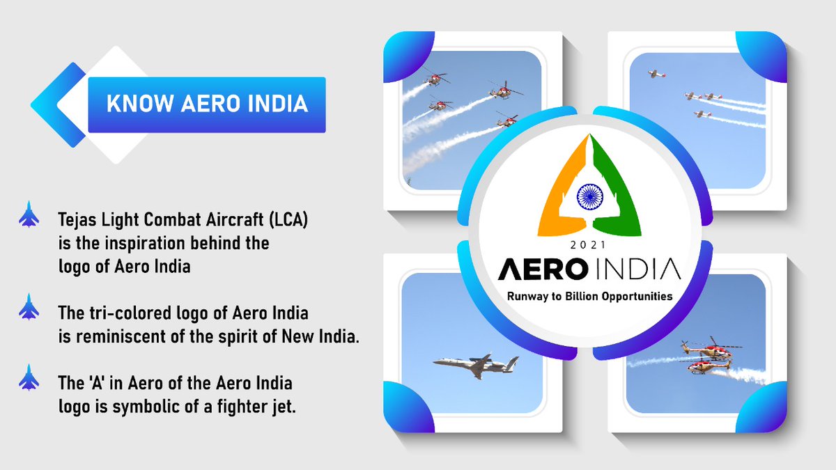 Now you know. The logo of #AeroIndia2021 has a silhouette of Tejas #LightCombatAircraft (LCA) embedded. #LCA is a single-engine, Compound-Delta-Wing, Tailless Fighter Aircraft is designed and developed to meet diverse needs of the #IndianAirForce and #IndianNavy
