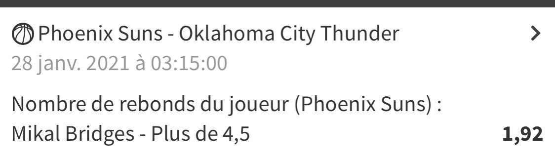 benjiverson33's tweet photo. 12 matchs #Nba ce soir

Beaucoup de bet à venir 💪

Bet grosse confiance 2% 🔥
(4/4 ☑️ en cours)

📍M.Bridges +4,5 rebonds @ 1,92

OKC est la deuxième équipe qui concède le + de rebonds en NBA et la deuxième au poste de Bridges.
Cote une unité + bas qu’ailleurs. 
#TeamParieur https://t.co/Nutg2xWQ12