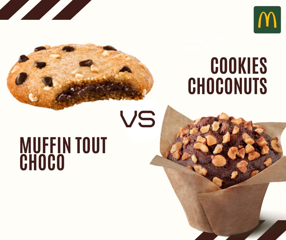 mcdonalds_paris's tweet photo. #Wednesdaymotivation
Pourquoi ne pas se faire plaisir pour le #goûter avec une petite douceur 😍
Alors vous êtes plutôt #Cookies fourrés au #choconuts 🍪 ou #Muffin tout choco 🥧 https://t.co/VmZolmZWO4
