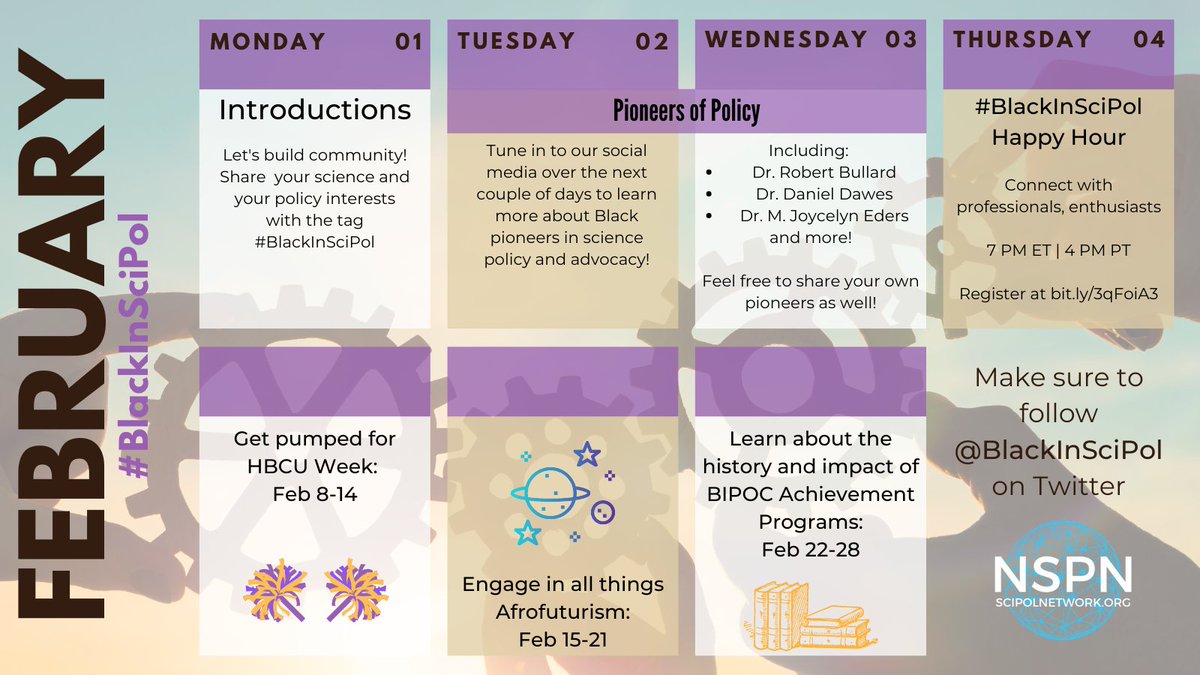 We are so excited to announce #BlackInSciPolWeek, happening NEXT WEEK! Please join us to celebrate and spread the word! #BlackInSciPol #BlackInSTEM #BlackAndSTEM #BlackInX #SciPol #SciComm