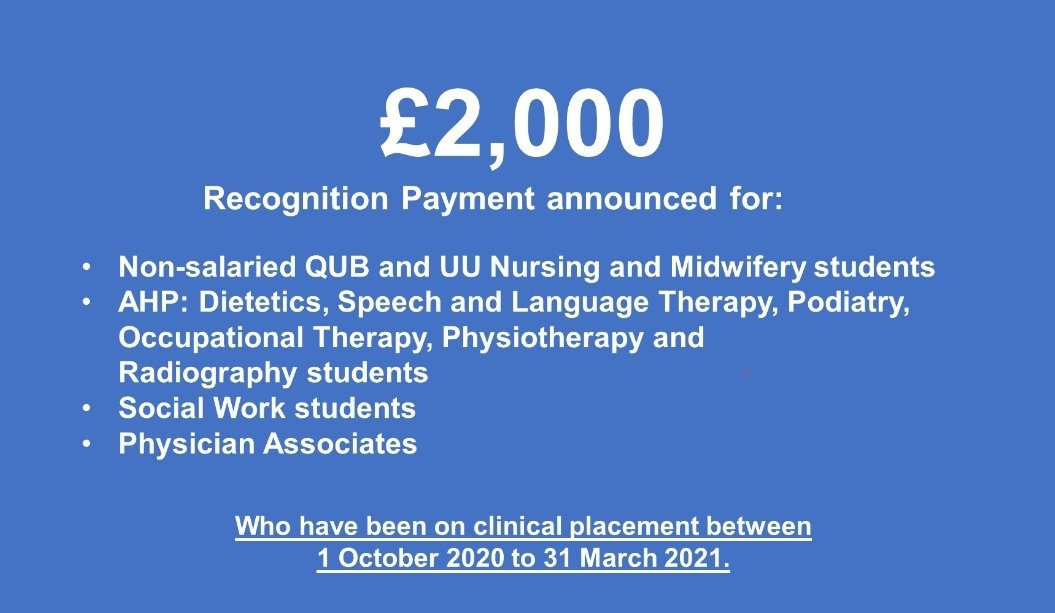 Delighted to announce earlier my intention to give students on non-salaried clinical placements, across all year groups, a £2,000 payment in recognition of their enormous contribution during the Covid-19 pandemic.