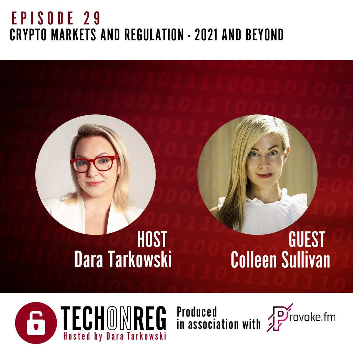 You don't wanna miss this one! 🔥 bit.ly/3qWD6ub

New on <a href="/TechonReg/">TechonReg</a>, <a href="/DaraTarkowski/">Dara Tarkowski</a> hosts <a href="/colleenklein/">Colleen Sullivan</a>, Co-Founder &amp; CEO of <a href="/CMTDigitalLtd/">CMTDigital</a>, to discuss recent rulemaking, new regulators and regulatory agendas, and the future of crypto markets into 2021 and beyond 🚀