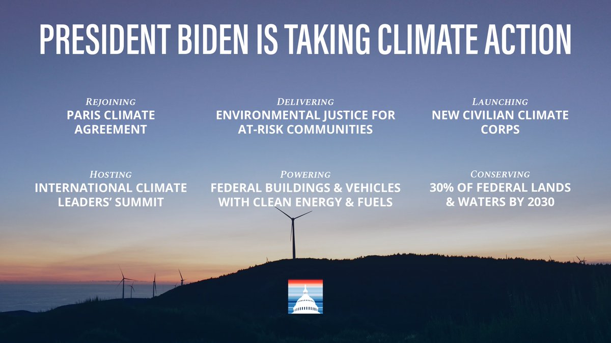 Our new @POTUS has been in office for less than a week and has already taken substantive actions towards #SolvingTheClimateCrisis.
 
This administration is ready to #ActOnClimate.