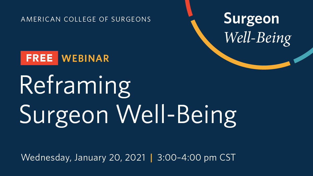 Our webinar “Reframing Surgeon Well-Being: How the Trauma Model Informs Approaches to Well-Being Solutions at Systemic Levels" is now available to watch! 

Join us again February 18th for “Managing Microaggressions: What to Do When it Gets Personal”. 

facs.org/publications/b…
