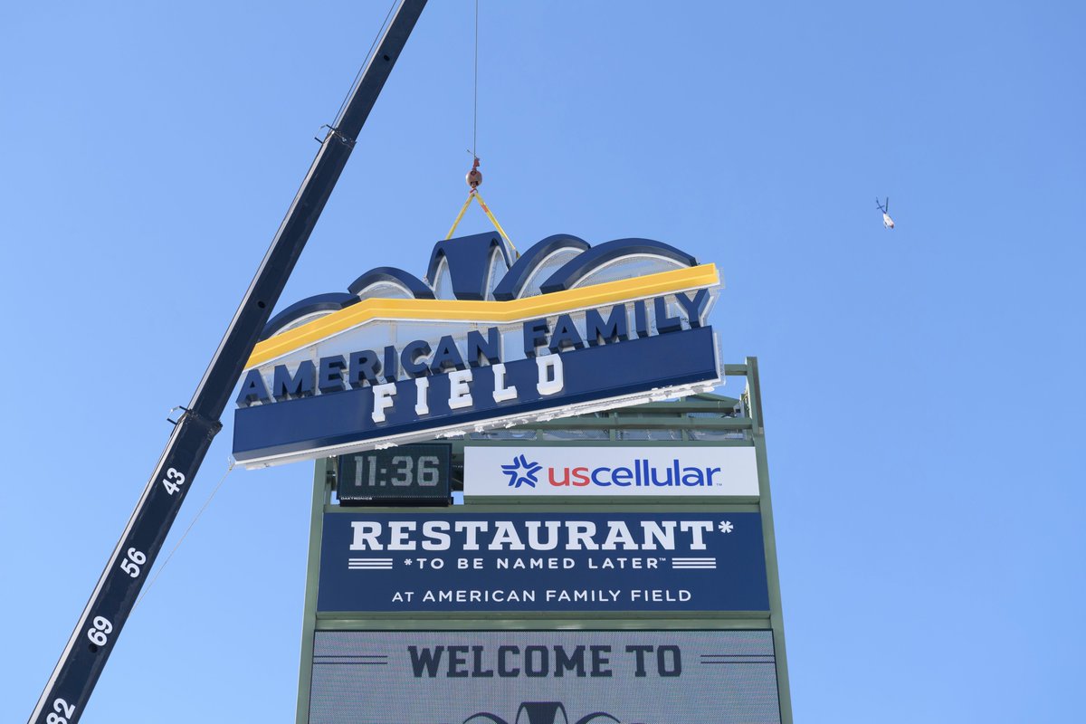 Brewers's tweet photo. Let the renovation begin...Today, we put up our first new sign along I-94. 👀 https://t.co/DJf8qCC7fD