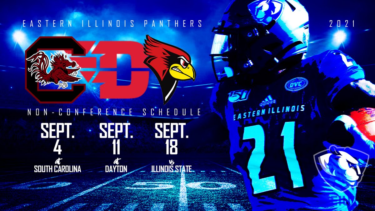 Eastern Illinois Athletics (@eiu_panthers) on Twitter photo The <a href="/EIUPantherFB/">EIU Football</a> team has announced its non-conference schedule for the 2021 fall season as EIU will open up the season against an SEC opponent...
- at South Carolina (Sept. 4)
- at Dayton (Sept. 11)
- Illinois State (Sept. 18) - Mid-America Classic
eiupanthers.com/news/2021/1/27… The <a href="/EIUPantherFB/">EIU Football</a> team has announced its non-conference schedule for the 2021 fall season as EIU will open up the season against an SEC opponent...
- at South Carolina (Sept. 4)
- at Dayton (Sept. 11)
- Illinois State (Sept. 18) - Mid-America Classic
eiupanthers.com/news/2021/1/27…