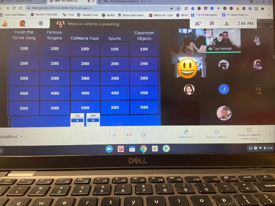 We had so much fun playing Jeopardy during our virtual PBIS event! Congratulations team ERS!!! <a href="/parker_middle/">Parker Middle School</a> <a href="/Taunton_Schools/">Taunton Public Schools</a> <a href="/MikeByron7/">Mike Byron</a>