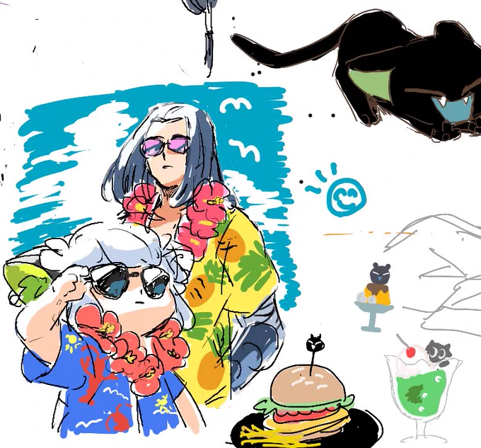 絵チャで描いたやつ???
空描いてもらったりハンバーガー添えてもらったりそしたらコラボカフェ始まったりして自由で最高だった…
わたしも他の方の小黒に食べ物をたくさん貢ぐなどして楽しかった 楽しそうでしょ〜〜〜 