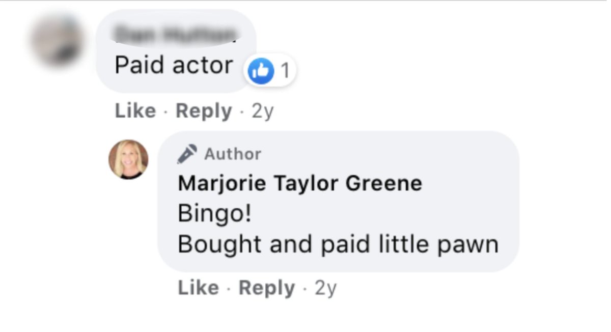 Greene has taken down many of the Facebook statuses linked in our story, including calling  @davidhogg111 "little Hitler," and saying "bingo" that he is "bought and paid little pawn" when someone called him a "paid actor." Greene previously agreed Parkland was a false flag.