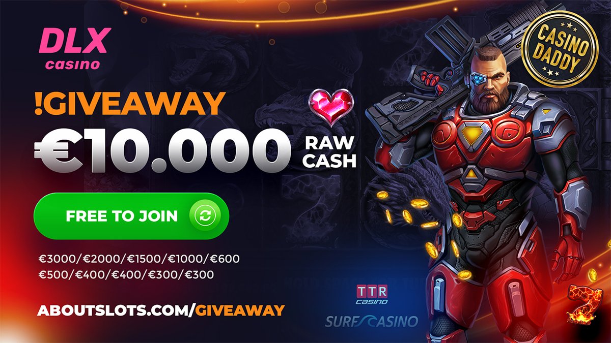 casino_daddy's tweet photo. Welcome to a new MASSIVE €10.000 RAW CASH Giveaway with CasinoDaddy! Made possible by DLX/Surf/TTR Casino and Aboutslots! Join it up here; ​https://t.co/o6TuPCalbc https://t.co/mWNH28zPzT